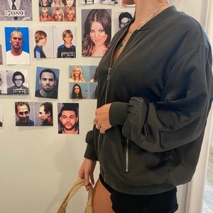 ARMY GREEN SILK BOMBER JACKET